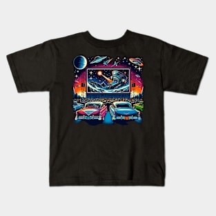 Galactic Cinema: Stellar Drive-In Movie Night in Space Kids T-Shirt